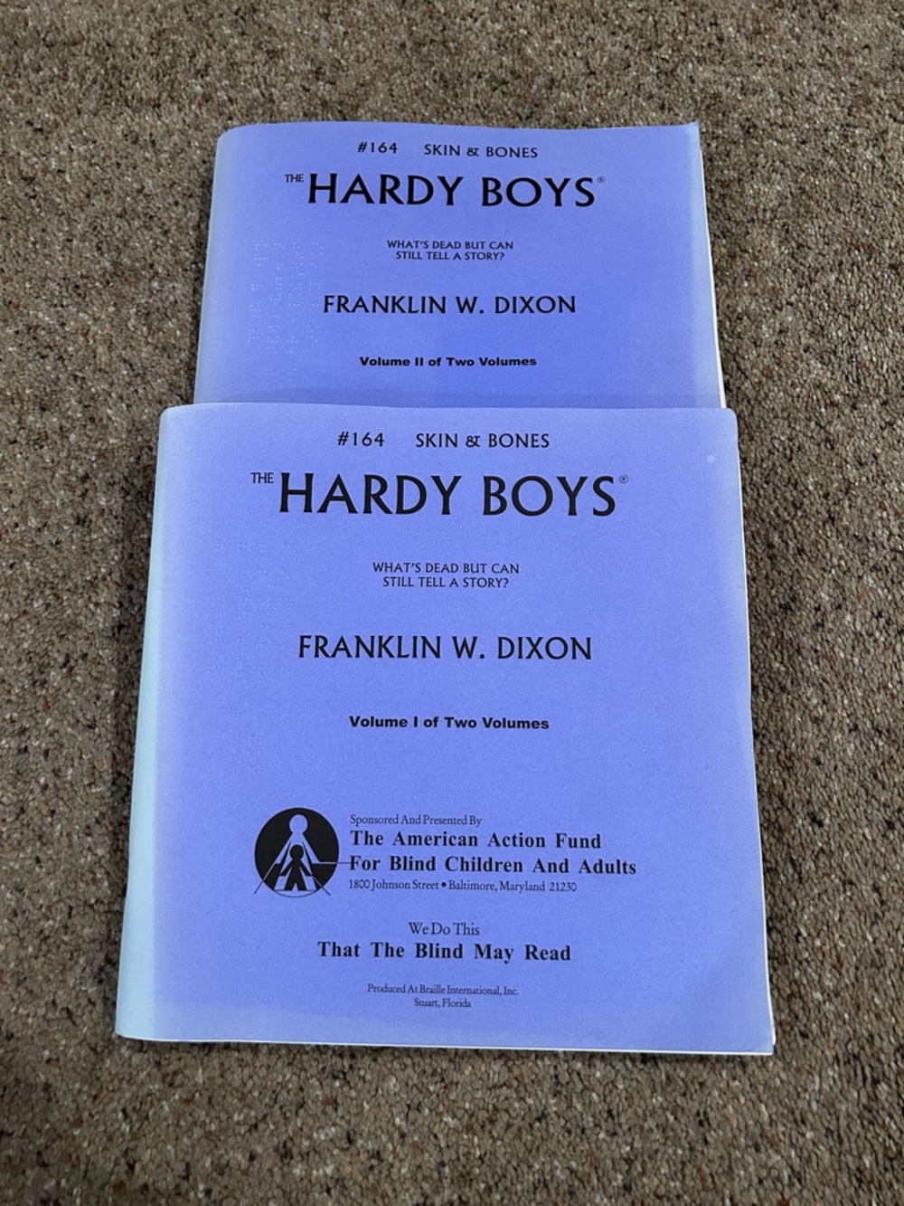 Hardy Boys Braille Edition!  Rare. Skin and bones in 2 volumes. Mint.